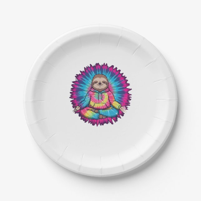Hippie Sloth Peace Sign Tie-Dy Paper Plate (Front)
