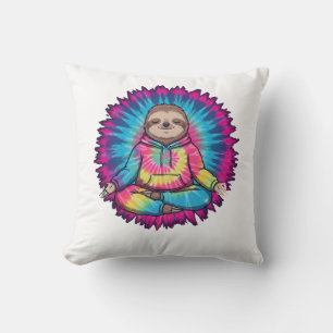 Hippie Sloth Peace Sign Tie-Dy Throw Pillow
