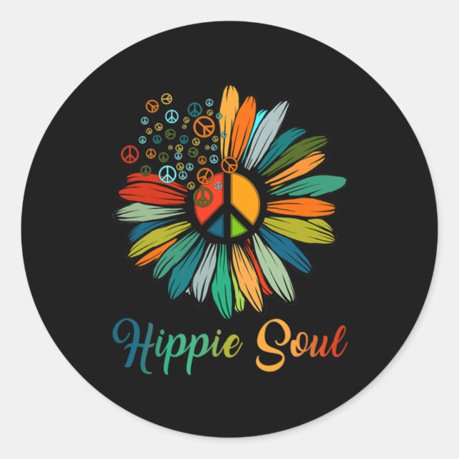 Hippie Soul Essential Peace Sign Hippie Sunflower Classic Round Sticker (Front)