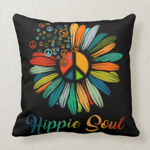 Hippie Soul Essential Peace Sign Hippie Sunflower Throw Pillow