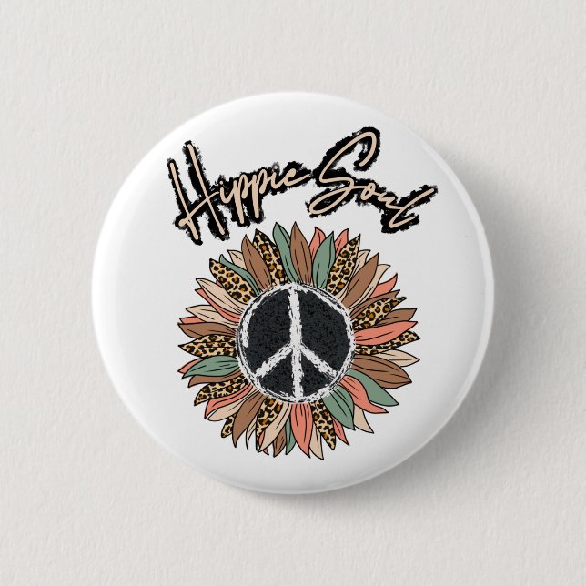 Hippie Soul Peace Sign Sunflower 2 Inch Round Button (Front)