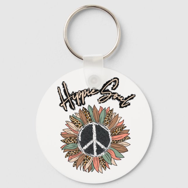 Hippie Soul Peace Sign Sunflower Keychain (Front)