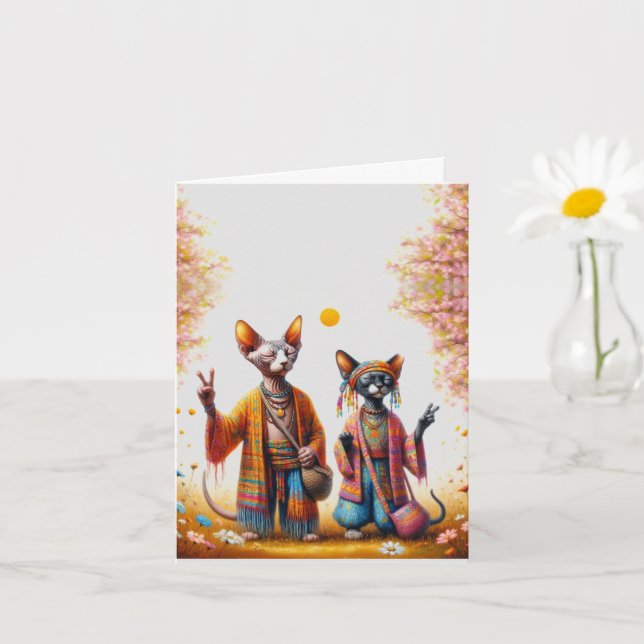 Hippie Sphynx Cat Card (Small Plant)