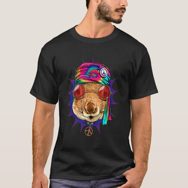 Hippie Squirrel Tie Dye Animal Peace Sign Psychede T-Shirt (Front)