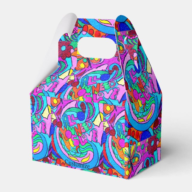 hippie-style love candy tin favor box (Front Side)