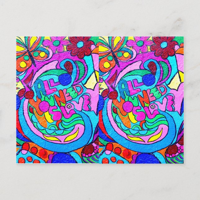 hippie style paix et amour carte postale (Devant)