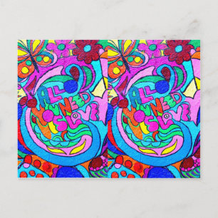 hippie style peace and love postcard
