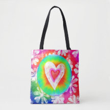Hippie style tie dye Heart tote bag