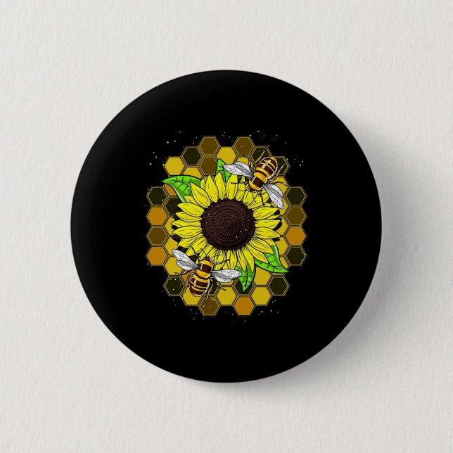 Hippie Sunflower Bees 2 Inch Round Button (Front)