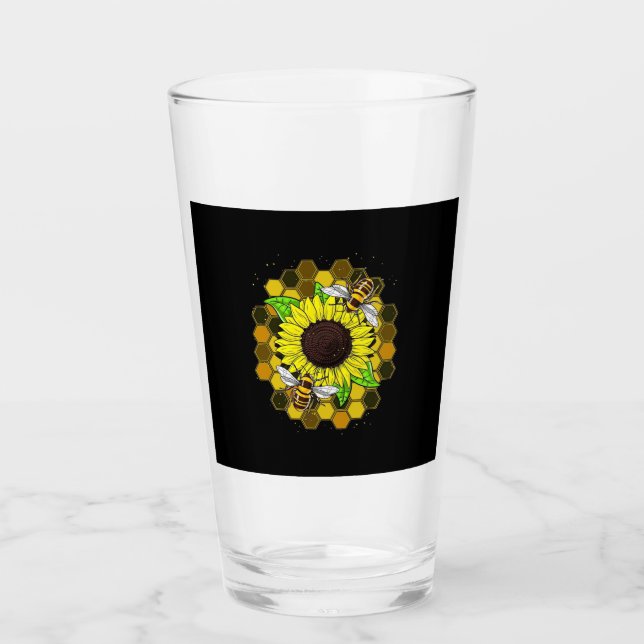 Hippie Sunflower Bees Glass (Front)