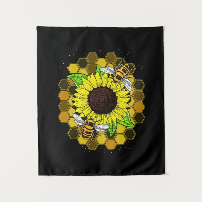 Hippie Sunflower Bees Tapestry (Front)