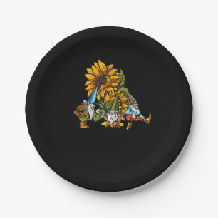 HIppie Sunflower Gnome, Funny Flower For Men Women Paper Plate