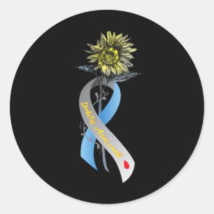 Hippie Sunflower Grey Blue Ribbon Type 1 Diabetes  Classic Round Sticker