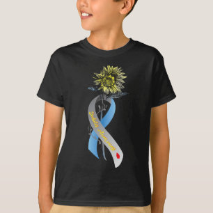 Hippie Sunflower Grey Blue Ribbon Type 1 Diabetes T-Shirt