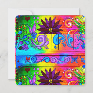 hippie super couleur rétro carte d'invitation