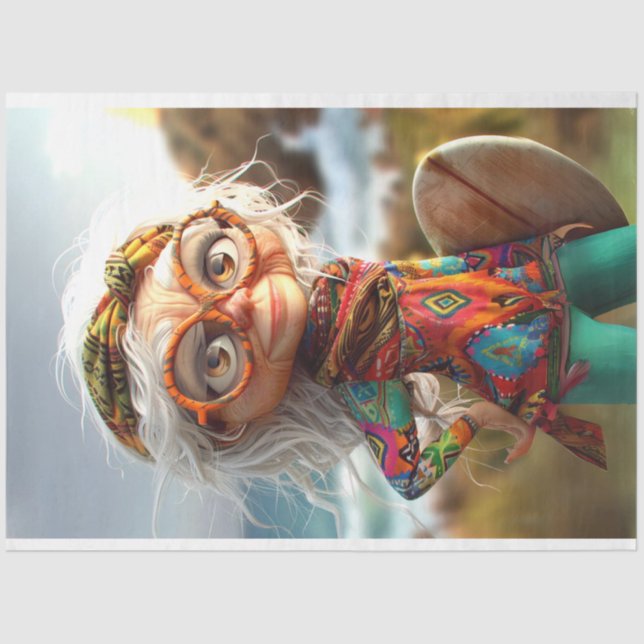 Hippie Surfin Grama Decoupage  Tissue Paper (Front)