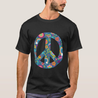 Hippie Symbol Peace Anti-war Logo Floral Peace Sig T-Shirt