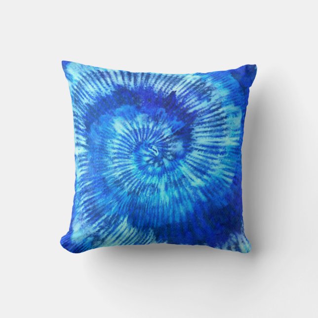 Hippie Tie Dye Pattern Watercolor Blue Modern   Throw Pillow (Front)