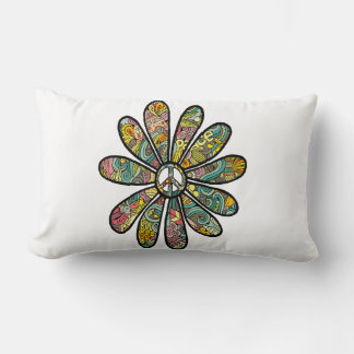 Hippie Trippy Flower Power Peace Sign Seventies Lumbar Pillow