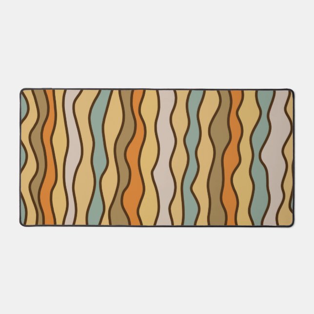 Hippie Trippy Groovy Vertical Stripe 70s Pattern Desk Mat (Front)