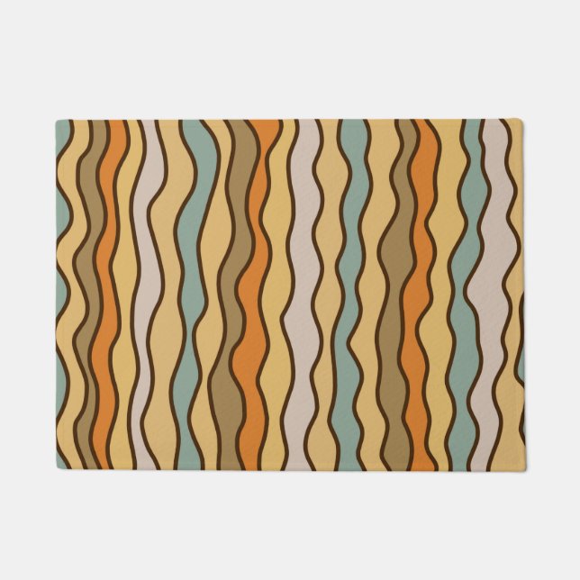 Hippie Trippy Groovy Vertical Stripe 70s Pattern Doormat (Front)