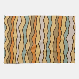 Hippie Trippy Groovy Vertical Stripe 70s Pattern Kitchen Towel