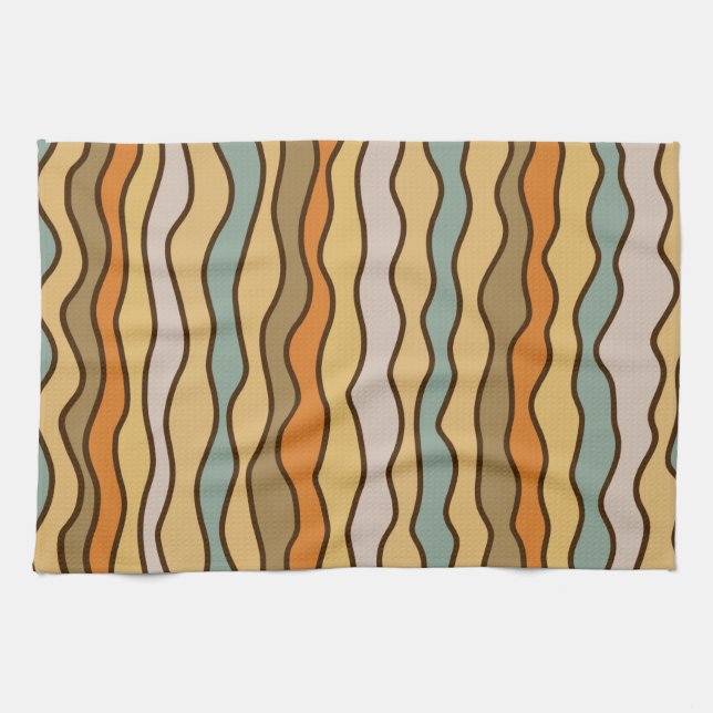 Hippie Trippy Groovy Vertical Stripe 70s Pattern Kitchen Towel (Horizontal)