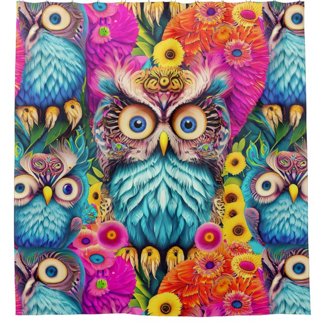 Hippie Trippy Psychedelic Colourful Owl  (Front)