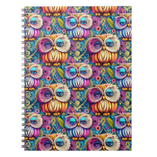 Hippie Trippy Psychedelic Colourful Owl Notebook