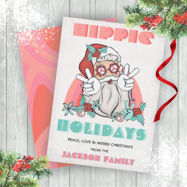 Hippie vacances Noël Retro Père Noël Carte de vaca (Créateur téléchargé)