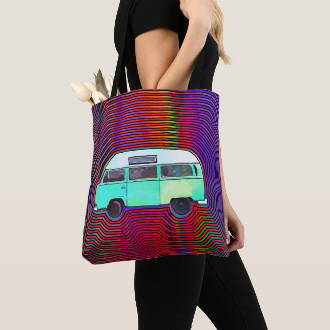 HIPPIE VAN COLORFUL TOTE PURSE BAG (Close Up)