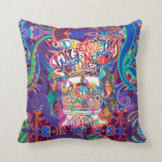 Hippie Van Dreams Hope Peace Love Tie Dye Throw Pillow