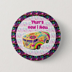 hippie van how i roll 2 inch round button