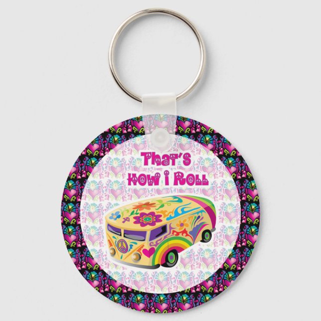 hippie van how i roll keychain (Front)