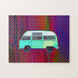 HIPPIE VAN PSYCHEDELIC COLORS JIGSAW PUZZLE
