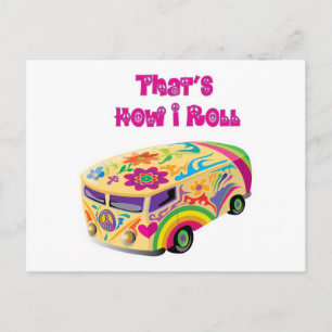 hippie van retro  how i roll postcard