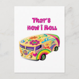 hippie van retro how i roll postcard