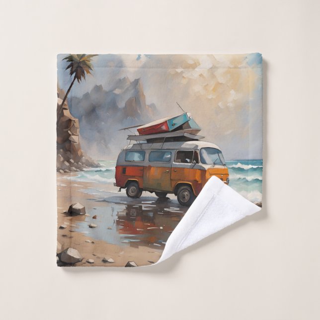 Hippie Van Seascape Traveller Mood Art  Bath Towel Set (Wash Cloth)
