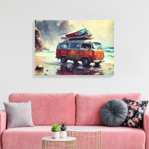 Hippie Van Seascape Traveller Mood Art  Canvas Print