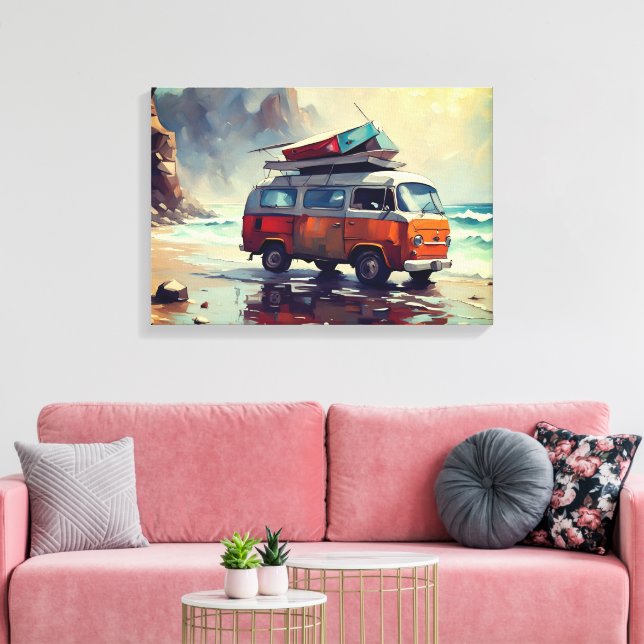 Hippie Van Seascape Traveller Mood Art  Canvas Print (Insitu(LivingRoom))