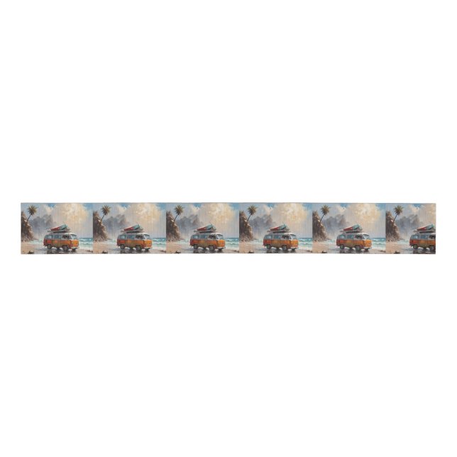 Hippie Van Seascape Traveller Mood Art  Grosgrain Ribbon (Front)