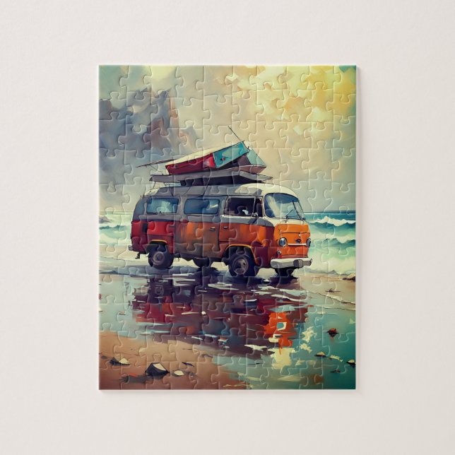 Hippie Van Seascape Traveller Mood Art  Jigsaw Puzzle (Vertical)