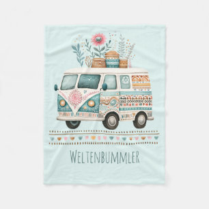 Hippie van with flowers fleece blanket