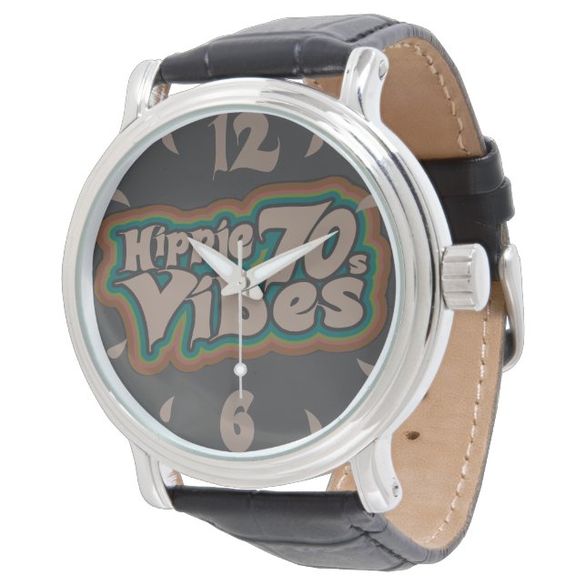 Hippie Vibes 70s seventies vintage retro Clock Watch (Angled)