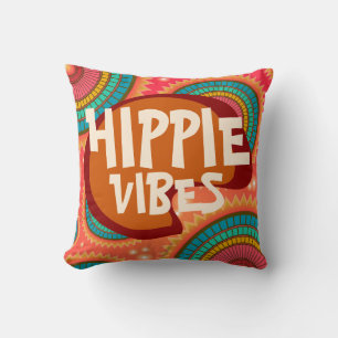 Hippie Vibes vintage retro colours 60s Throw Pillo Pillow
