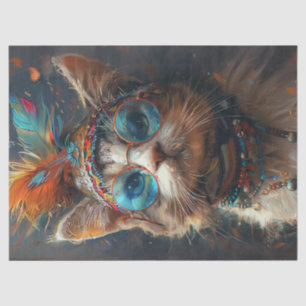 Hippie Vintage Feline Cat Decoupage  Tissue Paper
