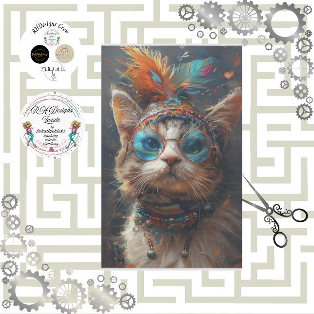Hippie Vintage Feline Cat Decoupage  Tissue Paper (Creator Uploaded)