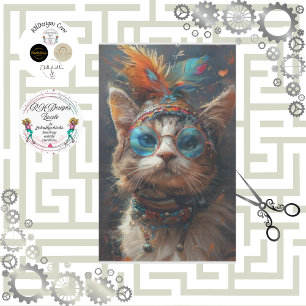 Hippie Vintage Feline Cat Decoupage Tissue Paper