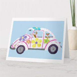 Hippie Welsh Corgis in their Flower Child Love Car Card