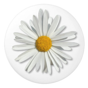 Hippie White Daisy Flower Blossom - Trendy Fashion Ceramic Knob